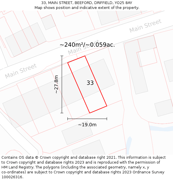 33, MAIN STREET, BEEFORD, DRIFFIELD, YO25 8AY: Plot and title map