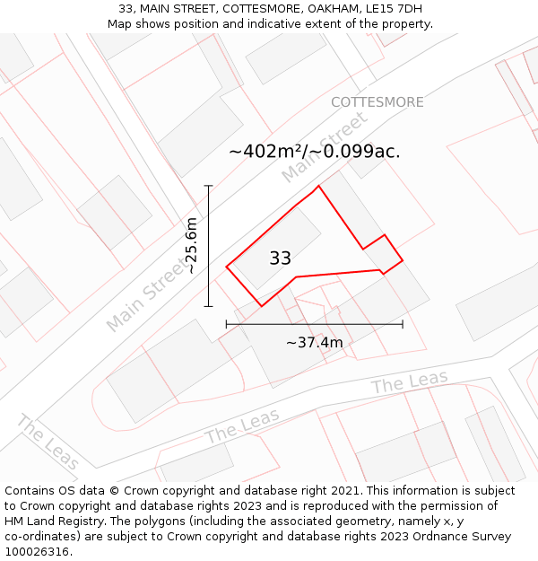 33, MAIN STREET, COTTESMORE, OAKHAM, LE15 7DH: Plot and title map