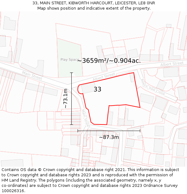 33, MAIN STREET, KIBWORTH HARCOURT, LEICESTER, LE8 0NR: Plot and title map
