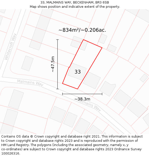 33, MALMAINS WAY, BECKENHAM, BR3 6SB: Plot and title map