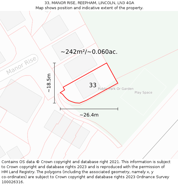 33, MANOR RISE, REEPHAM, LINCOLN, LN3 4GA: Plot and title map