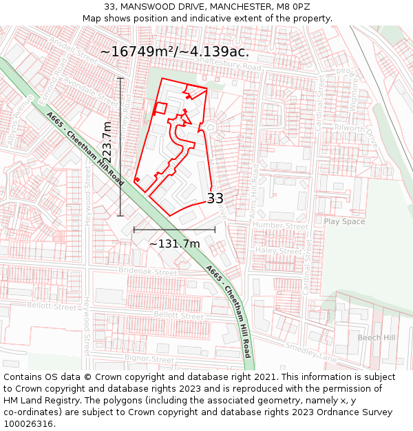 33, MANSWOOD DRIVE, MANCHESTER, M8 0PZ: Plot and title map