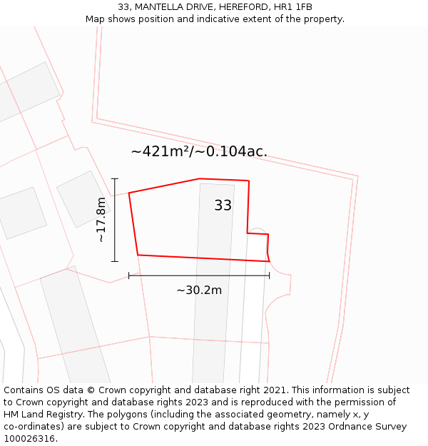 33, MANTELLA DRIVE, HEREFORD, HR1 1FB: Plot and title map