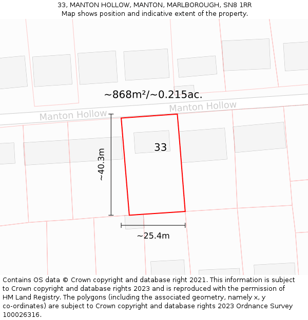 33, MANTON HOLLOW, MANTON, MARLBOROUGH, SN8 1RR: Plot and title map