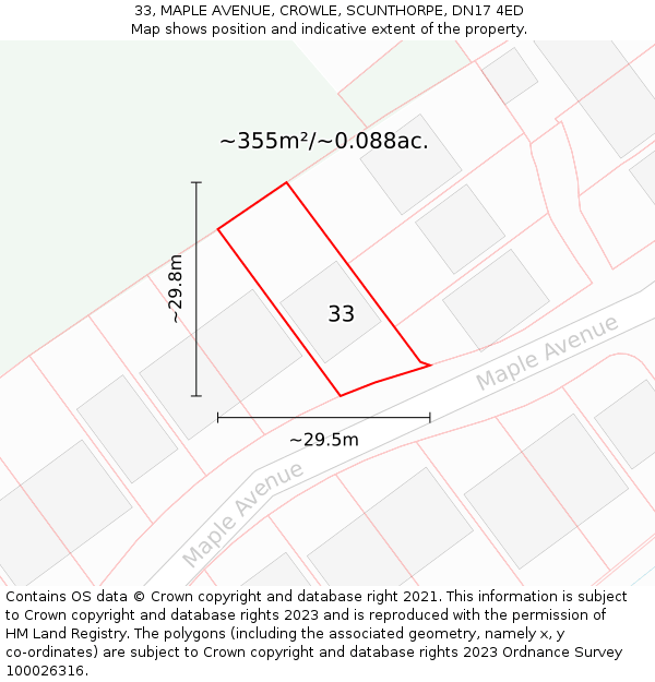 33, MAPLE AVENUE, CROWLE, SCUNTHORPE, DN17 4ED: Plot and title map