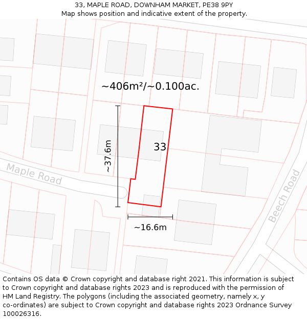 33, MAPLE ROAD, DOWNHAM MARKET, PE38 9PY: Plot and title map