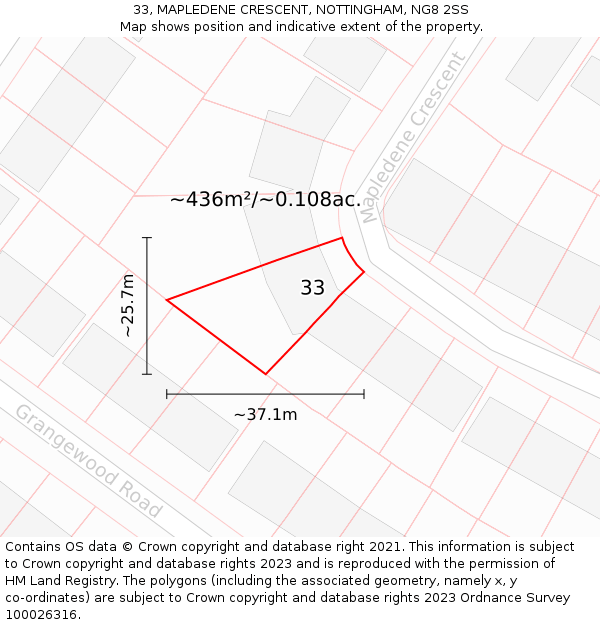 33, MAPLEDENE CRESCENT, NOTTINGHAM, NG8 2SS: Plot and title map