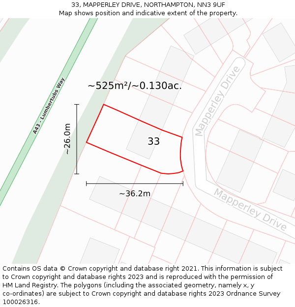 33, MAPPERLEY DRIVE, NORTHAMPTON, NN3 9UF: Plot and title map