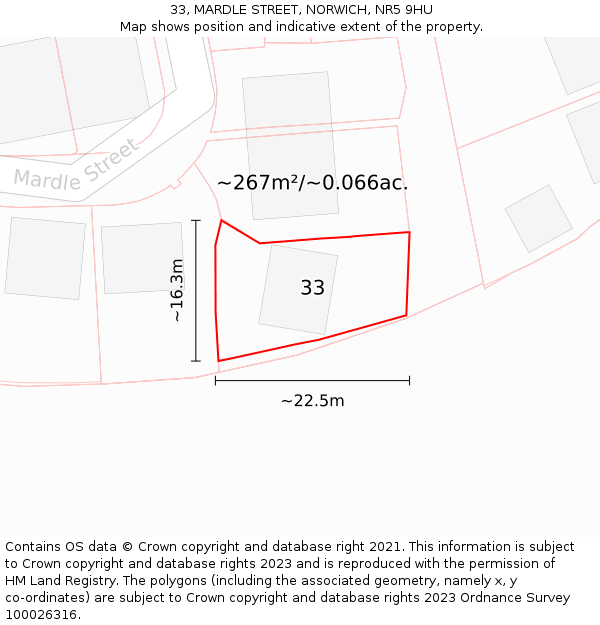 33, MARDLE STREET, NORWICH, NR5 9HU: Plot and title map