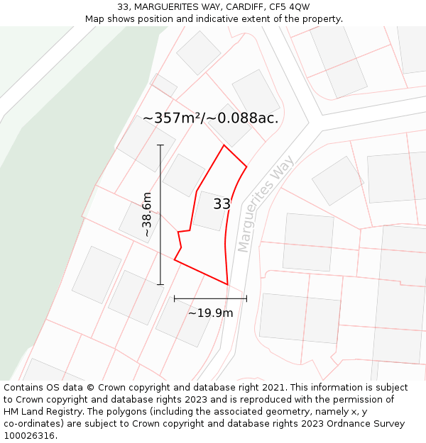 33, MARGUERITES WAY, CARDIFF, CF5 4QW: Plot and title map