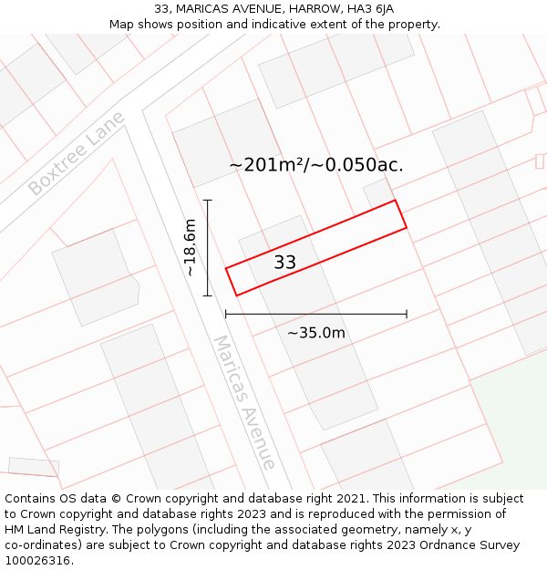 33, MARICAS AVENUE, HARROW, HA3 6JA: Plot and title map