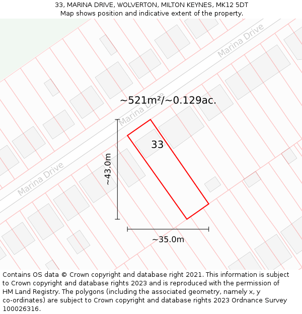 33, MARINA DRIVE, WOLVERTON, MILTON KEYNES, MK12 5DT: Plot and title map