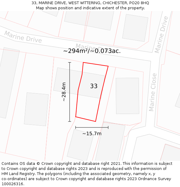 33, MARINE DRIVE, WEST WITTERING, CHICHESTER, PO20 8HQ: Plot and title map