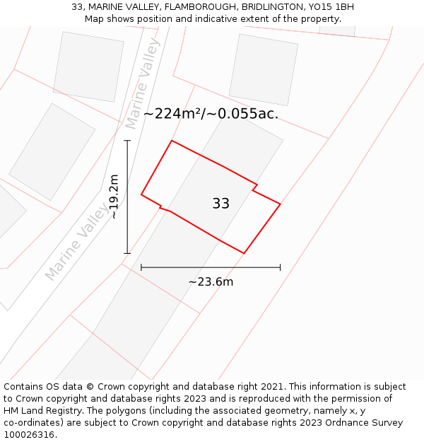 33, MARINE VALLEY, FLAMBOROUGH, BRIDLINGTON, YO15 1BH: Plot and title map