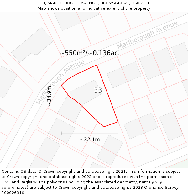 33, MARLBOROUGH AVENUE, BROMSGROVE, B60 2PH: Plot and title map