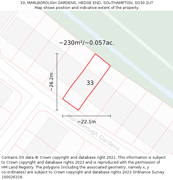 33, MARLBOROUGH GARDENS, HEDGE END, SOUTHAMPTON, SO30 2UT: Plot and title map