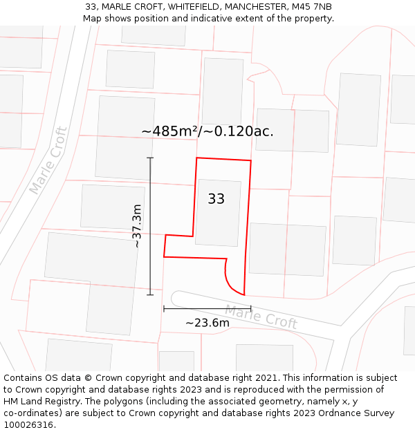 33, MARLE CROFT, WHITEFIELD, MANCHESTER, M45 7NB: Plot and title map