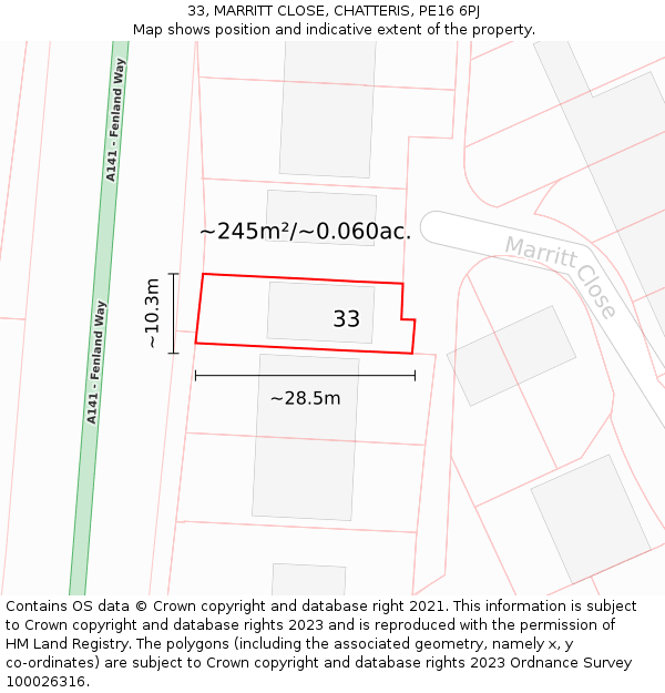 33, MARRITT CLOSE, CHATTERIS, PE16 6PJ: Plot and title map