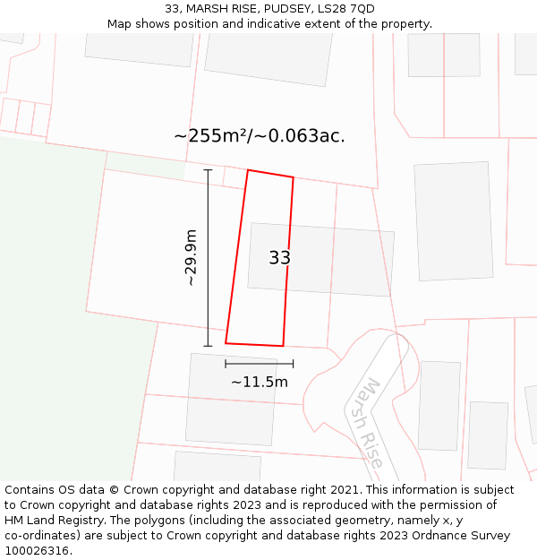 33, MARSH RISE, PUDSEY, LS28 7QD: Plot and title map