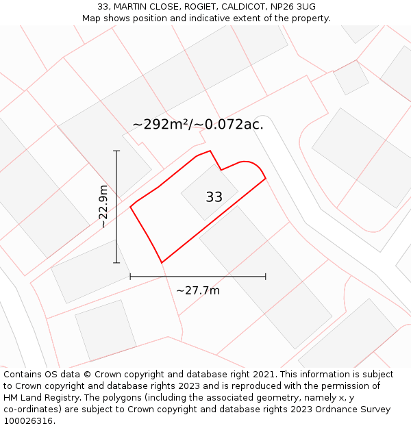 33, MARTIN CLOSE, ROGIET, CALDICOT, NP26 3UG: Plot and title map