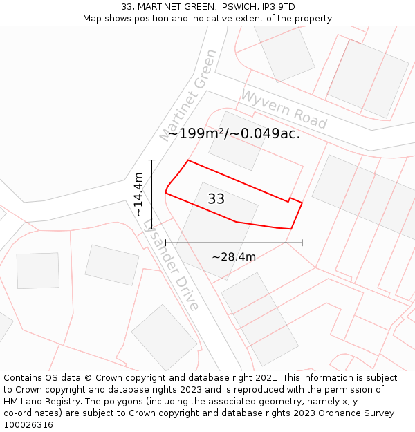 33, MARTINET GREEN, IPSWICH, IP3 9TD: Plot and title map