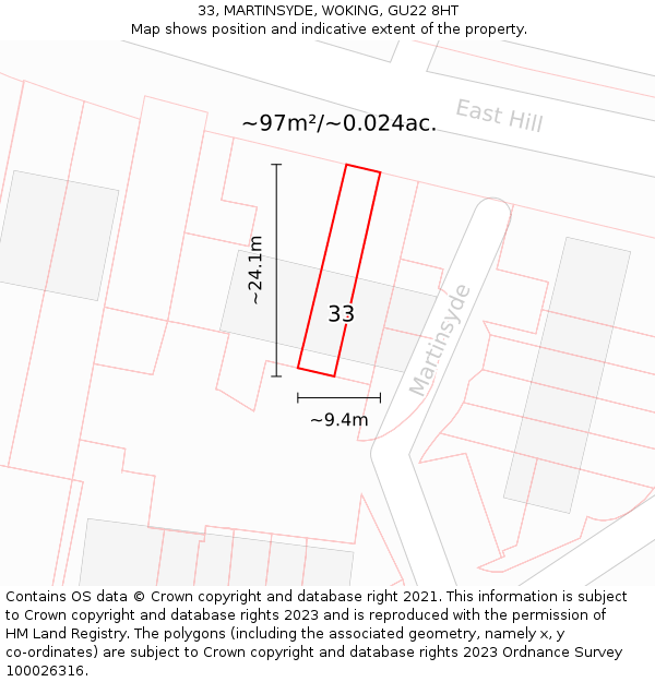 33, MARTINSYDE, WOKING, GU22 8HT: Plot and title map