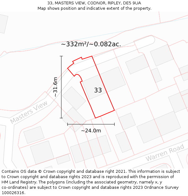 33, MASTERS VIEW, CODNOR, RIPLEY, DE5 9UA: Plot and title map