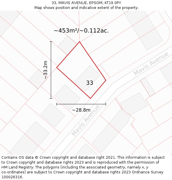 33, MAVIS AVENUE, EPSOM, KT19 0PY: Plot and title map