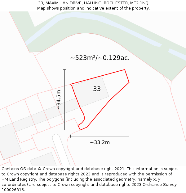 33, MAXIMILIAN DRIVE, HALLING, ROCHESTER, ME2 1NQ: Plot and title map