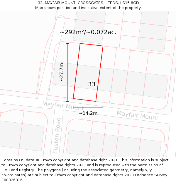 33, MAYFAIR MOUNT, CROSSGATES, LEEDS, LS15 8GD: Plot and title map