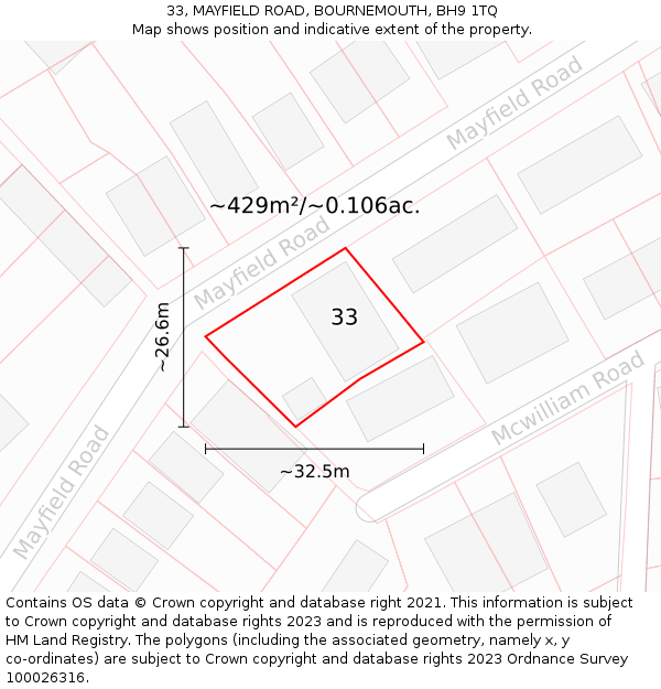 33, MAYFIELD ROAD, BOURNEMOUTH, BH9 1TQ: Plot and title map