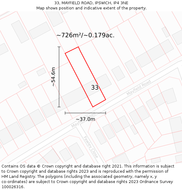 33, MAYFIELD ROAD, IPSWICH, IP4 3NE: Plot and title map