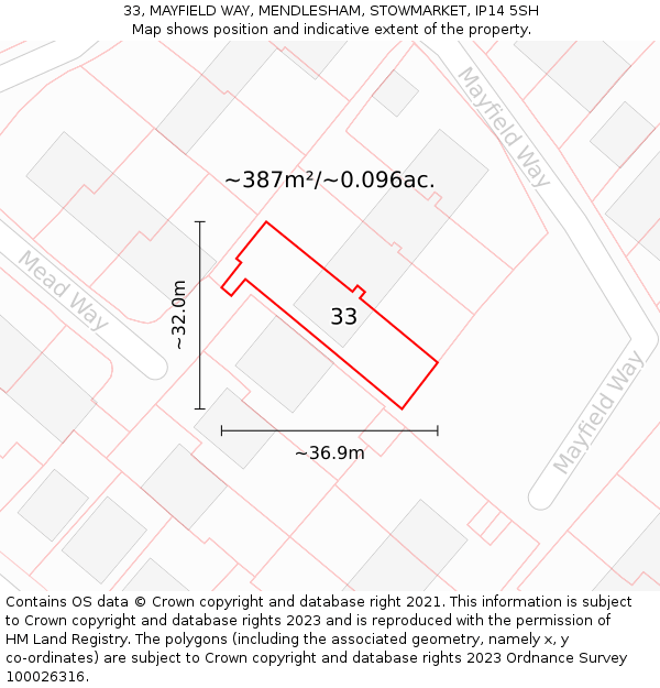 33, MAYFIELD WAY, MENDLESHAM, STOWMARKET, IP14 5SH: Plot and title map