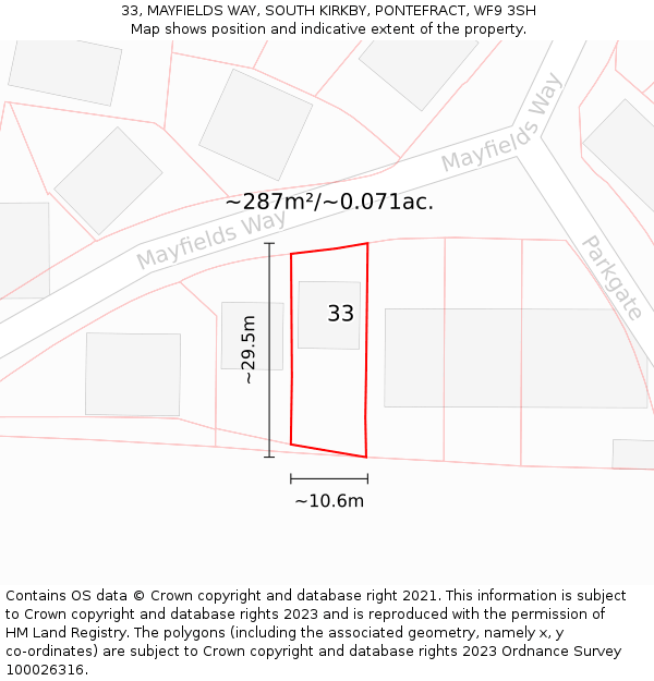 33, MAYFIELDS WAY, SOUTH KIRKBY, PONTEFRACT, WF9 3SH: Plot and title map
