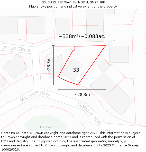 33, MAZUREK WAY, SWINDON, SN25 1RF: Plot and title map