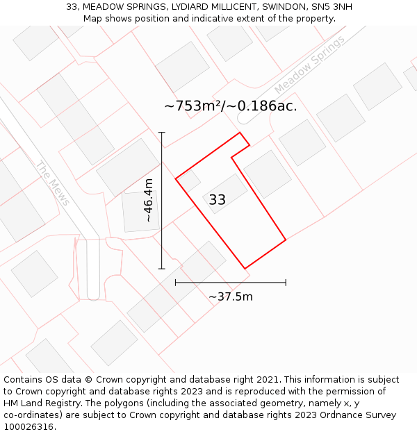 33, MEADOW SPRINGS, LYDIARD MILLICENT, SWINDON, SN5 3NH: Plot and title map