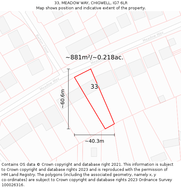 33, MEADOW WAY, CHIGWELL, IG7 6LR: Plot and title map