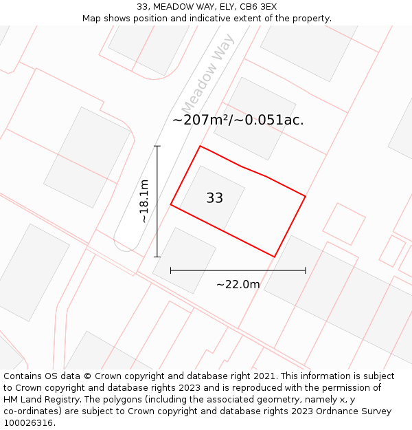 33, MEADOW WAY, ELY, CB6 3EX: Plot and title map