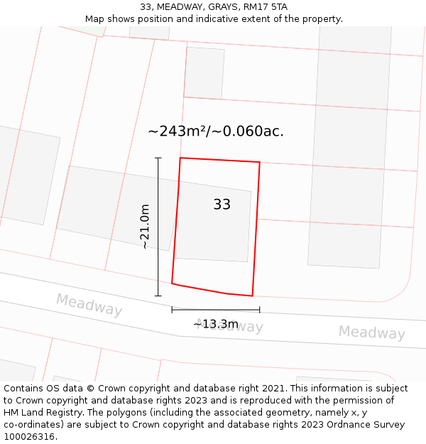 33, MEADWAY, GRAYS, RM17 5TA: Plot and title map