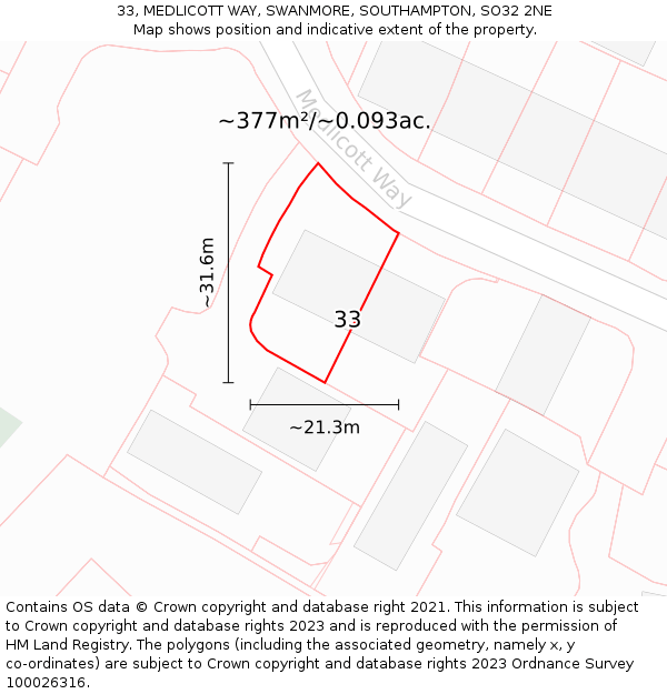 33, MEDLICOTT WAY, SWANMORE, SOUTHAMPTON, SO32 2NE: Plot and title map
