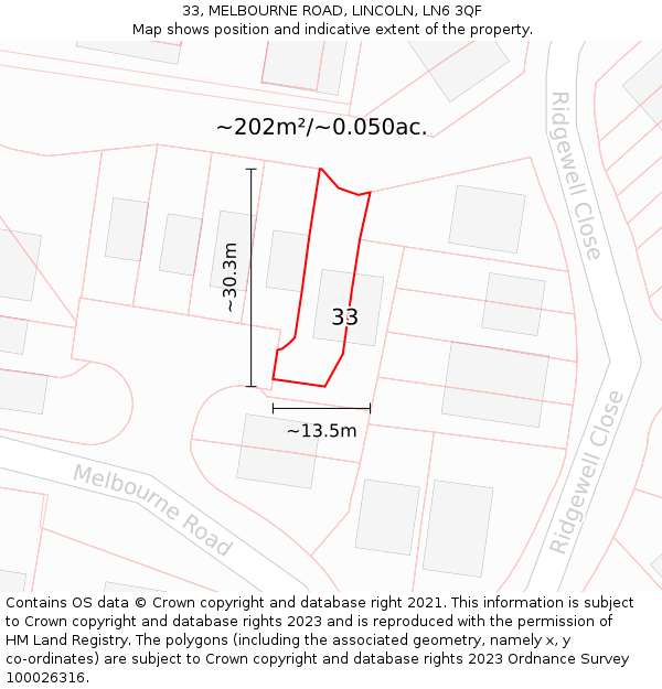 33, MELBOURNE ROAD, LINCOLN, LN6 3QF: Plot and title map