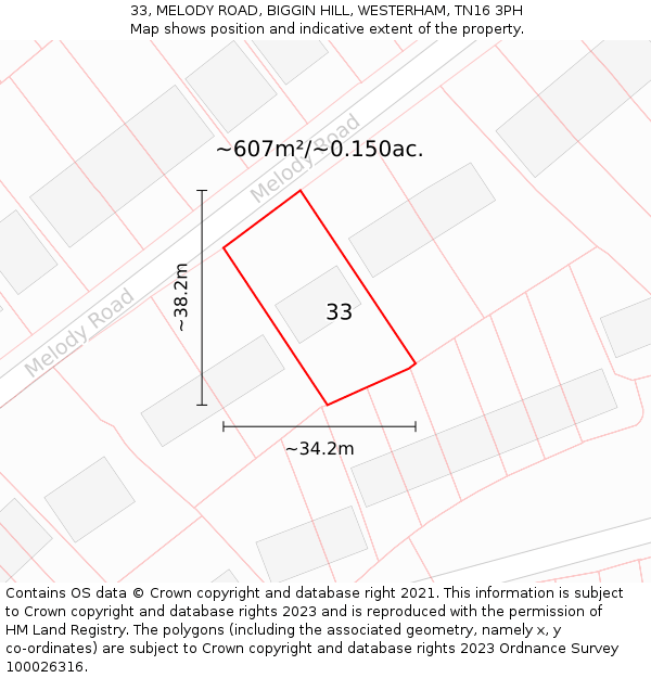 33, MELODY ROAD, BIGGIN HILL, WESTERHAM, TN16 3PH: Plot and title map