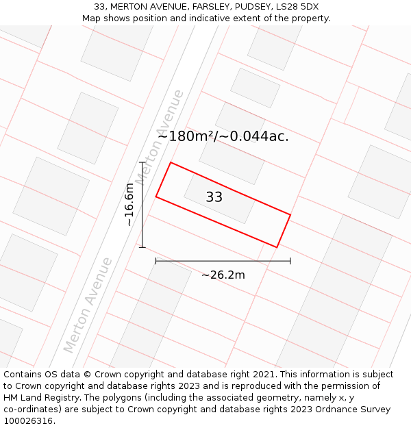 33, MERTON AVENUE, FARSLEY, PUDSEY, LS28 5DX: Plot and title map