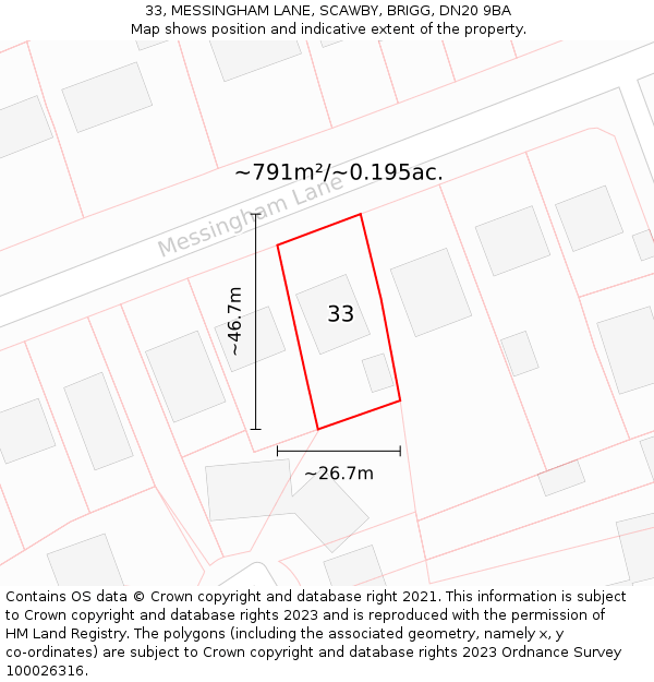 33, MESSINGHAM LANE, SCAWBY, BRIGG, DN20 9BA: Plot and title map