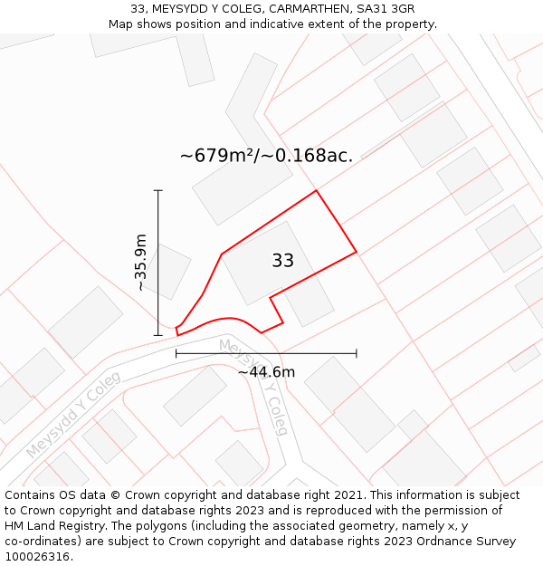 33, MEYSYDD Y COLEG, CARMARTHEN, SA31 3GR: Plot and title map