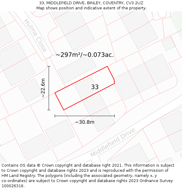 33, MIDDLEFIELD DRIVE, BINLEY, COVENTRY, CV3 2UZ: Plot and title map