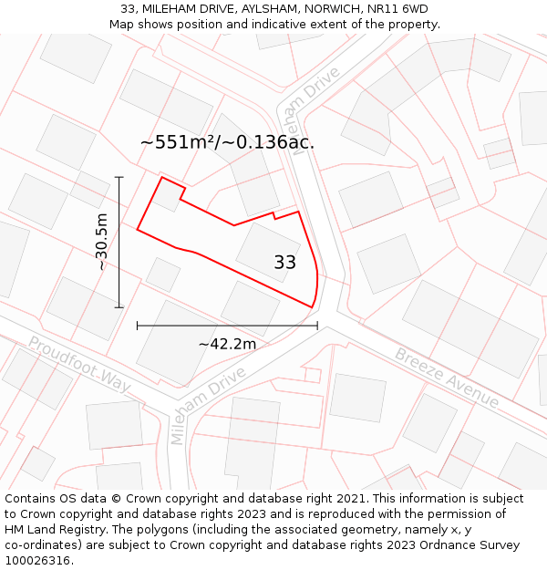 33, MILEHAM DRIVE, AYLSHAM, NORWICH, NR11 6WD: Plot and title map