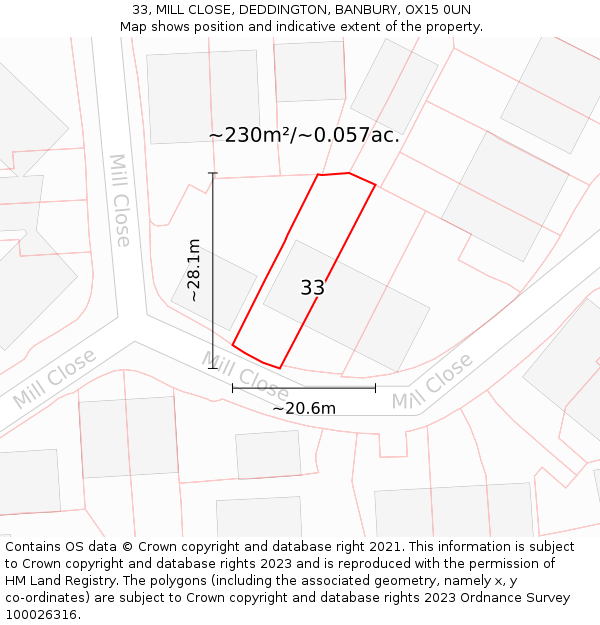 33, MILL CLOSE, DEDDINGTON, BANBURY, OX15 0UN: Plot and title map