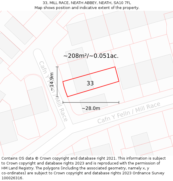 33, MILL RACE, NEATH ABBEY, NEATH, SA10 7FL: Plot and title map