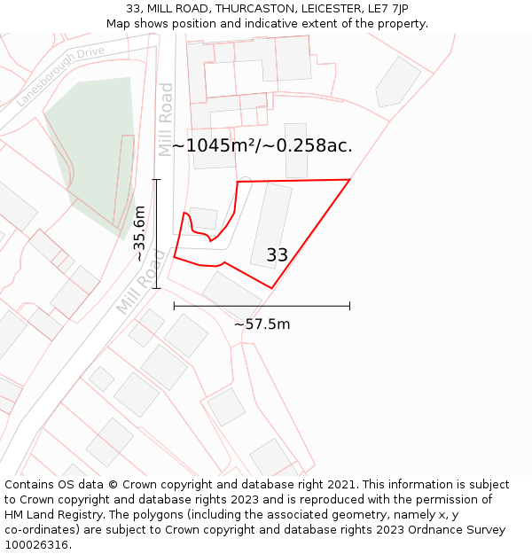 33, MILL ROAD, THURCASTON, LEICESTER, LE7 7JP: Plot and title map